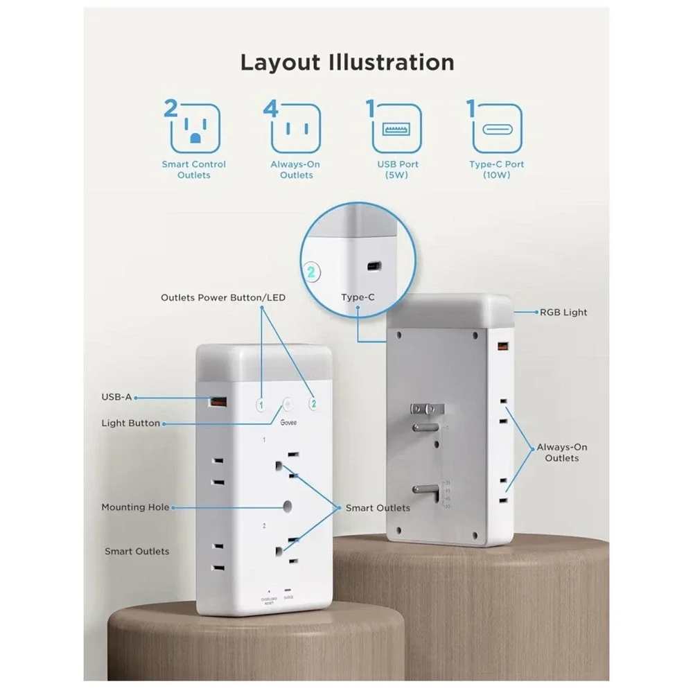 Smart Plug Outlet Extender, 3-Sided Smart Power Strips with 2 Smart Outlets &